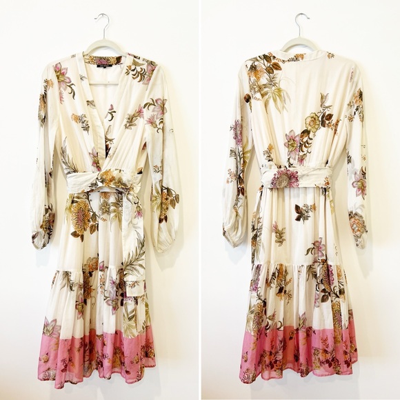 Kobi Halperin Denise Floral Belted Midi-Dress Size L - Picture 4 of 9